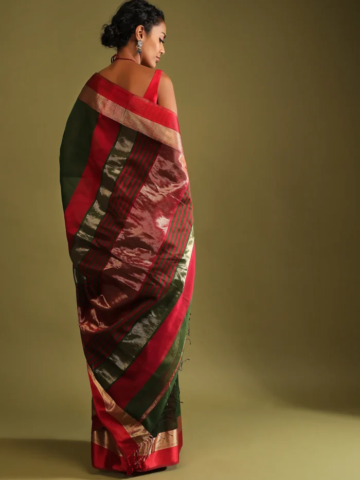 cypress-green-saree-in-tussar-silk-with-gold-and-red-woven-border-and-striped-pallu2.webp