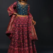 deep_blue_lehenga_in_silk_with_maroon_patola_print.webp